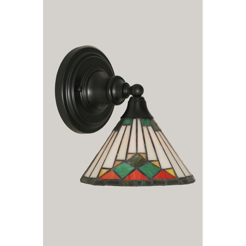 Applique murale Walters avec verre d'art Sunray vert 7 po, Noir mat