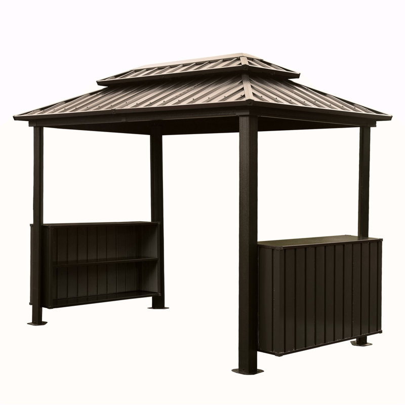 Pavillon de jardin à toit rigide de 6 pi x 10 pi, pavillon de jardin extérieur avec double toit en acier galvanisé, pavillon de barbecue avec patio et 2 crochets de plafond