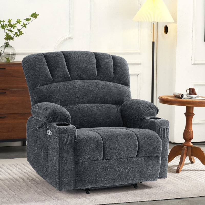 27.2'' Extra Wide Power Recliner Lift Chair with Massage and Heat, Fabric, Gray Polyester