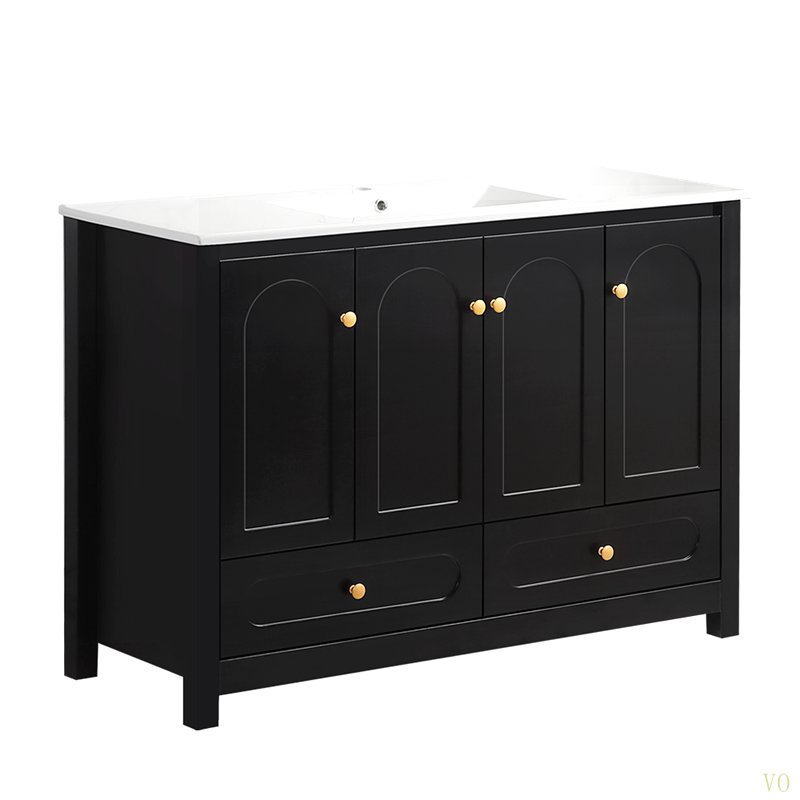 Meuble-lavabo de 48 pouces de largeur avec un grand espace de rangement - une armoire avec 4 portes coulissantes et 2 tiroirs (excluant le lavabo en céramique)