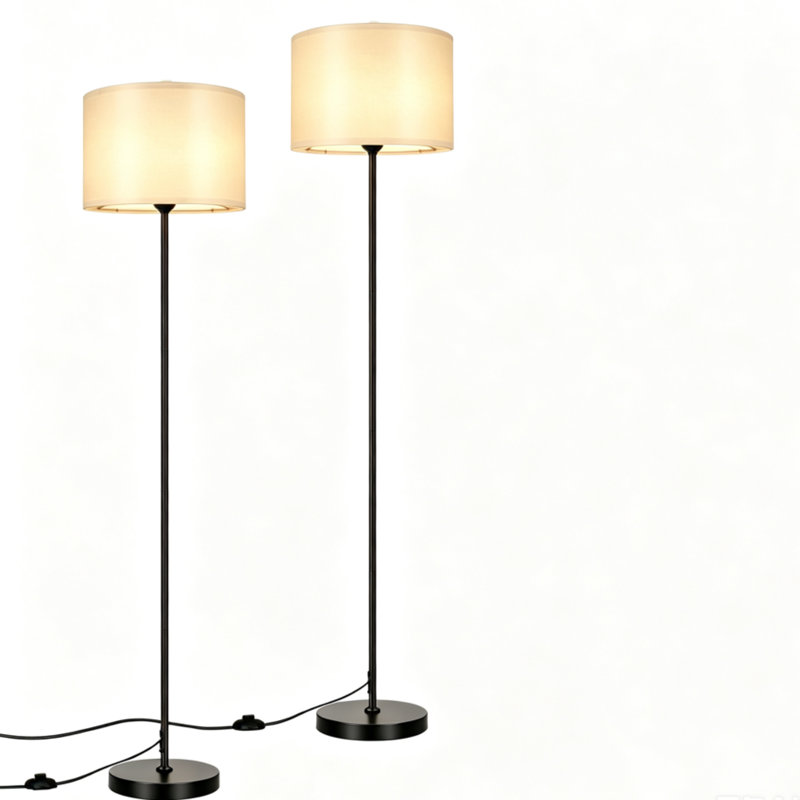 Lampe de plancher intelligente à changement de couleur avec abat-jour tambour en lin beige avec Bluetooth et télécommande pour le salon, la chambre à coucher