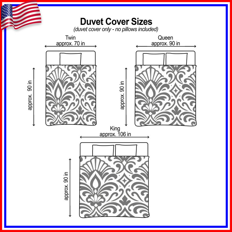 Housses de couette grises à motif damassé, Twin