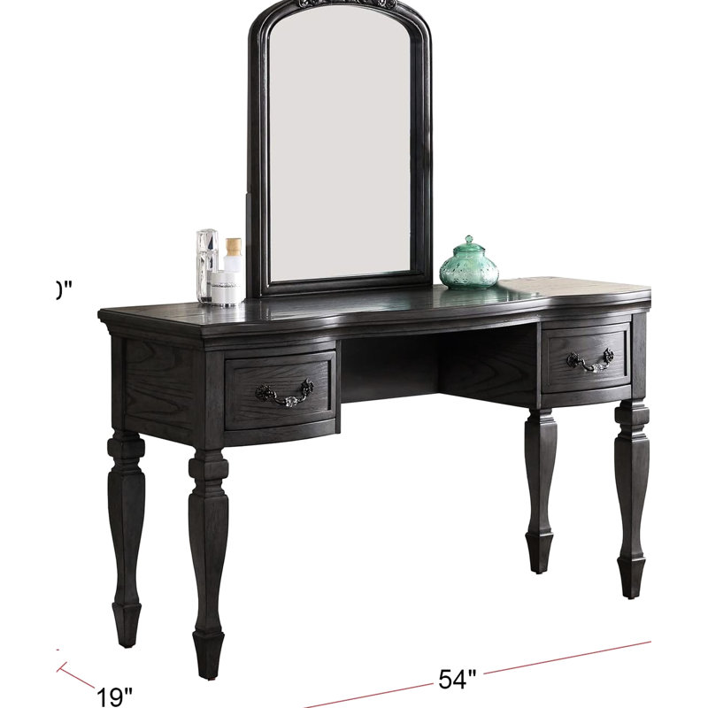 Meuble-lavabo classique gris antique avec miroir en bois et garniture cloutée rembourrée