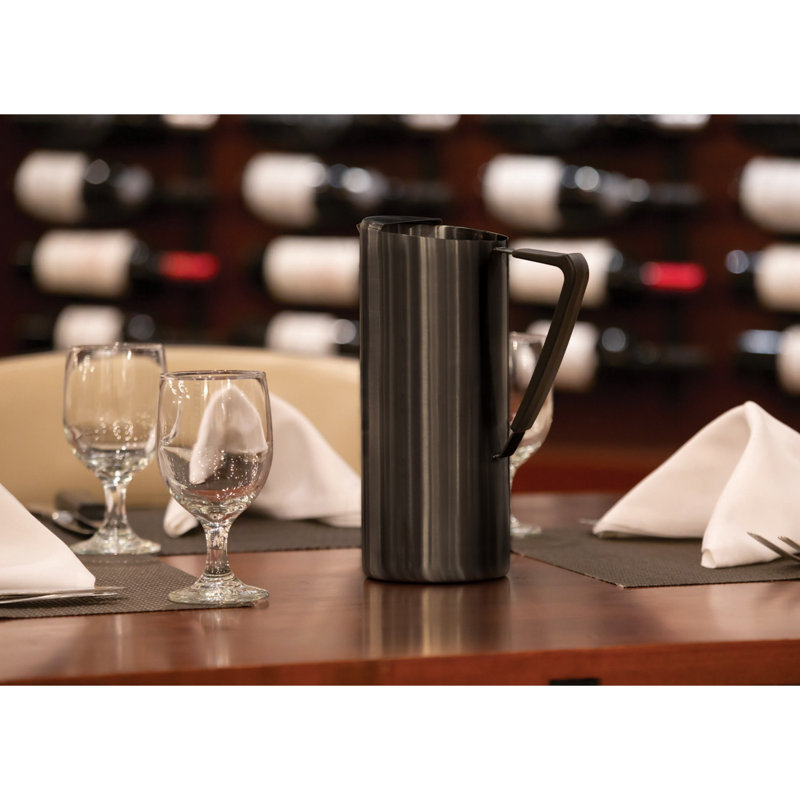 Slim 1.9-Litre Stainless Water Pitcher With Ice Guard, Black, 64 oz