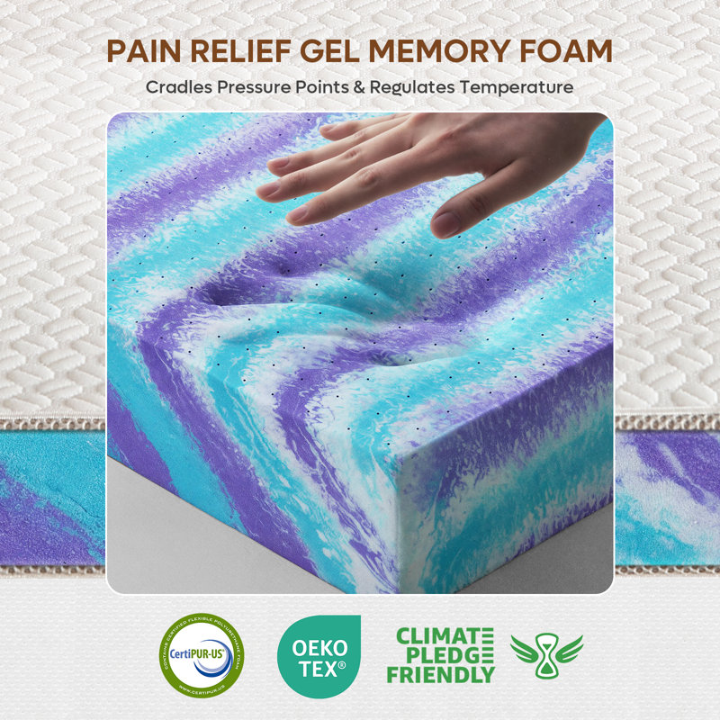  4" Twin Size Plush Tencel Gel Memory Foam Mattress Topper With Washable Cooling Cover, Pain Relief & Breathable, Twin