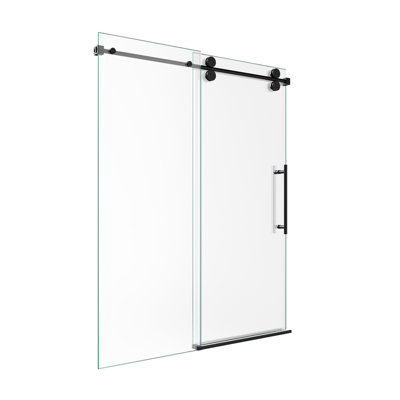 Porte de douche coulissante simple en verre 8 mm, l 44 48 po x H 76 po, dérivation noir mat, roulettes, détachement, rail rond, imperméable, porte de salle de bain additionnelle avec verre trempé transparent de 5/16 po 8 mm, finition, 304