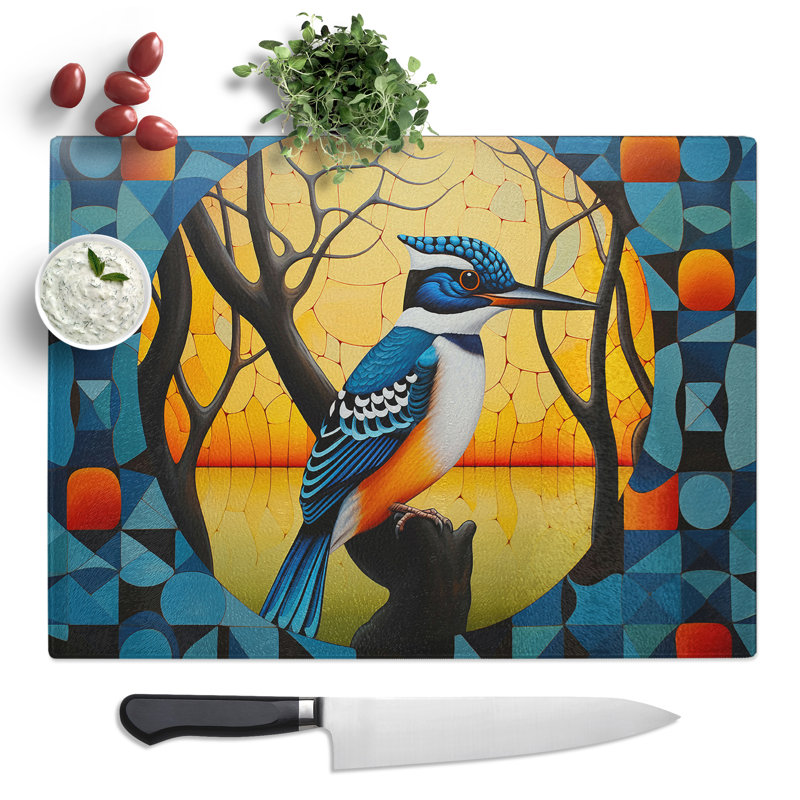 Kingfisher Op Art  Glass Chopping Board