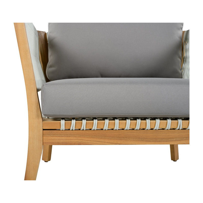 Méridienne d'extérieur en bois d'acacia Quessia, 1, Coussin gris / structure naturelle