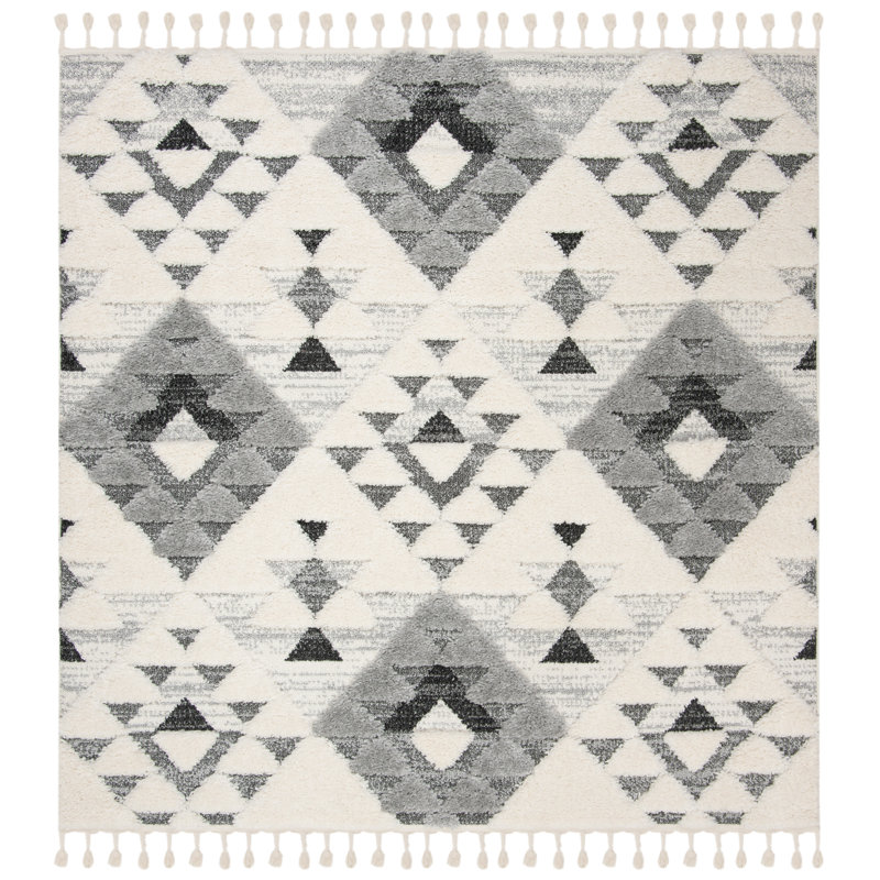 Tapis performance à poil long à pampilles à motif marocain, Carré 10 pi
