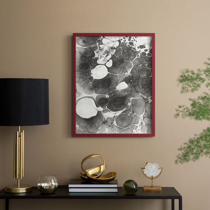 Marbling IV Framed Print - Solid Wood, 21" H x 17" W, Red