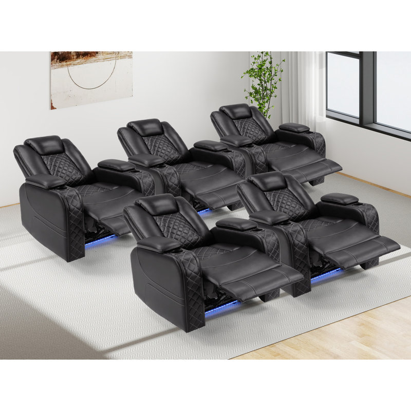 Siège de cinéma inclinable électrique de luxe en cuir végétalien de 36,2 po de largeur avec porte-gobelet (ensemble de 5)