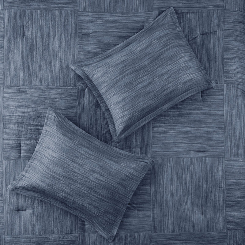 Couette 7 pièces bleu marine pour lit king, garnie de tissu respirant et chaud en seersucker imprimé