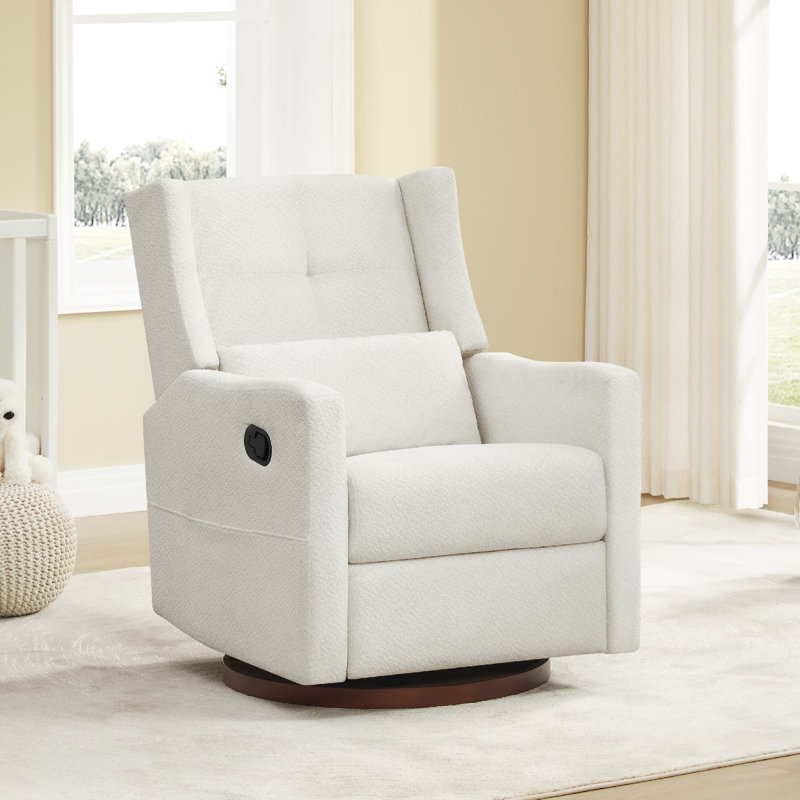 Drenna Tufted Upholstery Manual Swivel Glider Recliner, Ivory Chenille