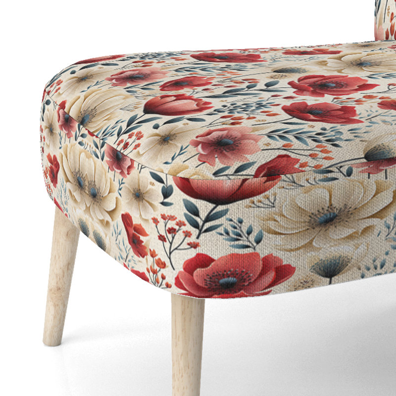 Chaise d'appoint rembourrée en velours Watercolor Poppies - motif floral rouge