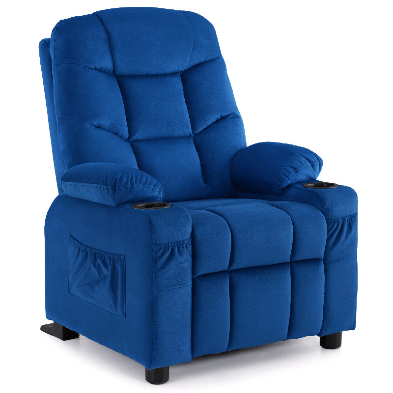Goggin Kids Recliner with Anti-Tilt, Two Cup Holder, Fabric Upholstered, Navy Blue