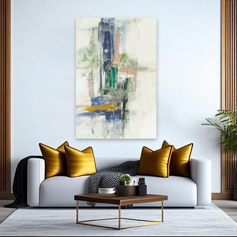 «Peaceful Essence II», art abstrait moderne, technique mixte, géométrique, H 60 po x l 40 po