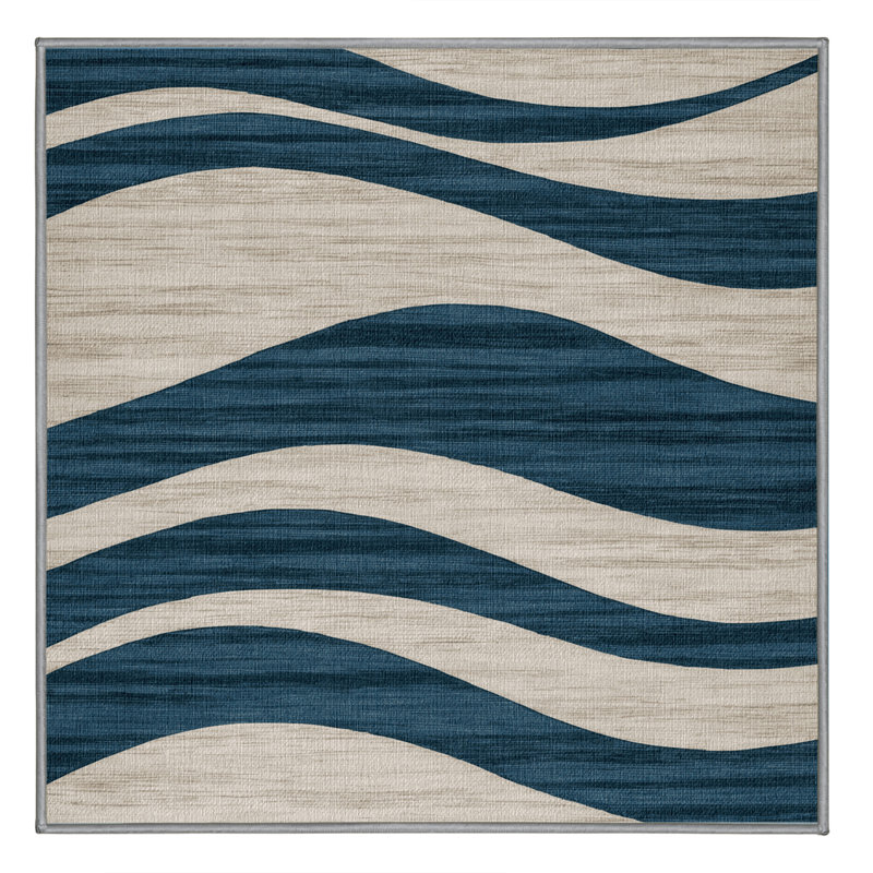 Washable Wave Abstraction Elite Coastal Area Rug, Square 4'