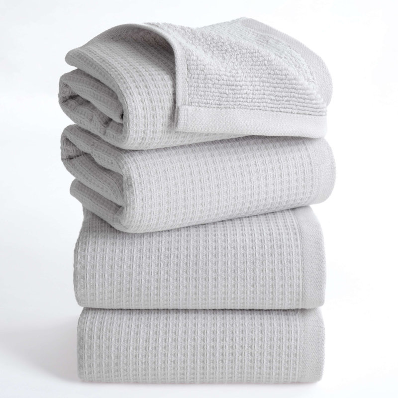 Essuie-mains luxueux 100% coton 4 pièces, Gris argenté