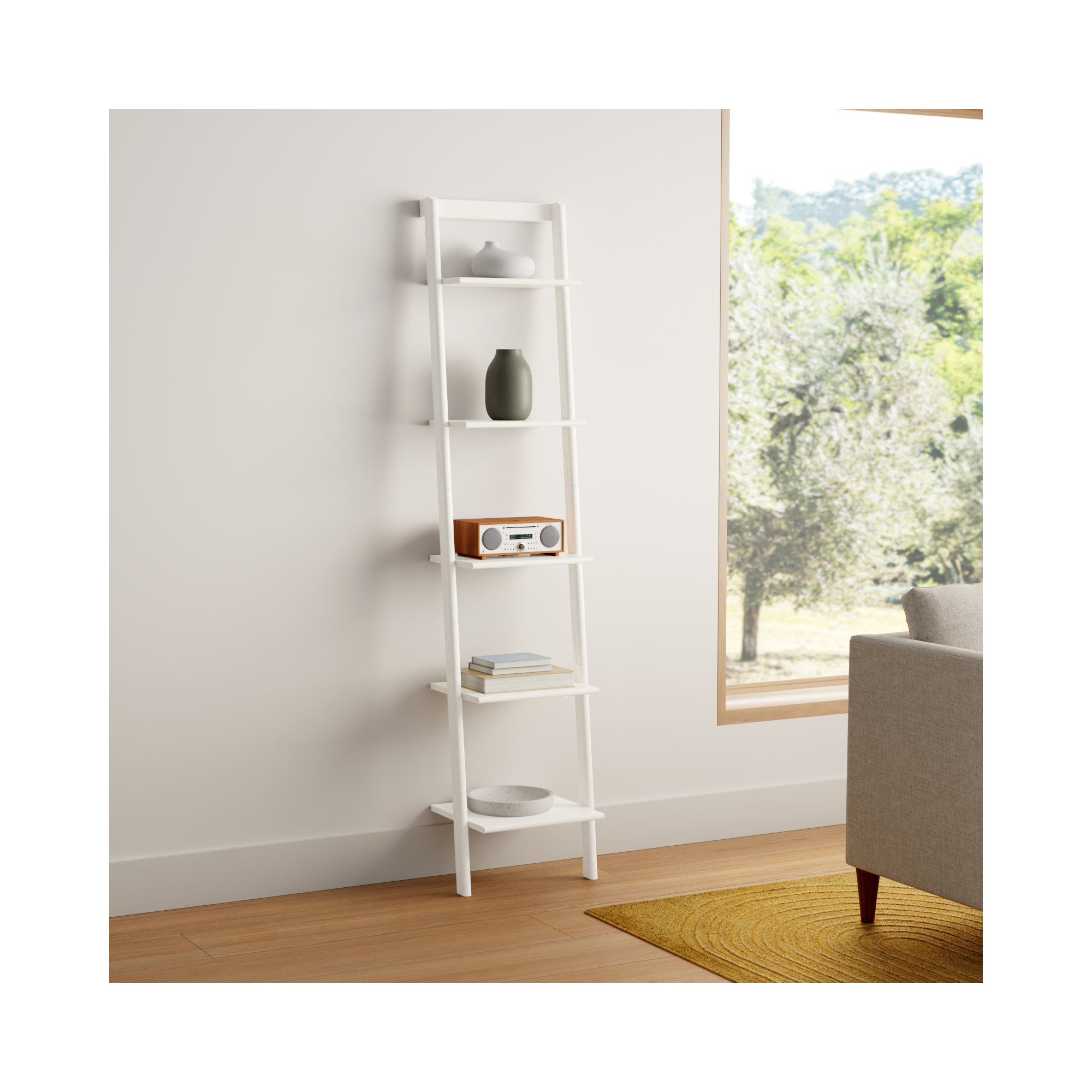 Joe Ladder Bookcase, 76" H x 17" W x 14" D, White