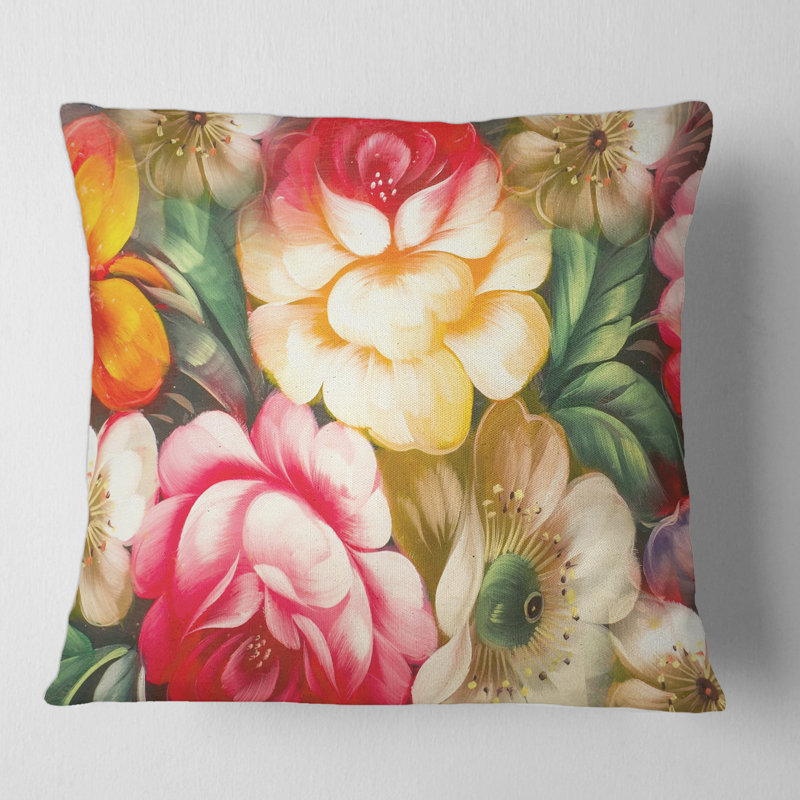 Housse et insert de coussin carré Fleurs, 16" x 16"