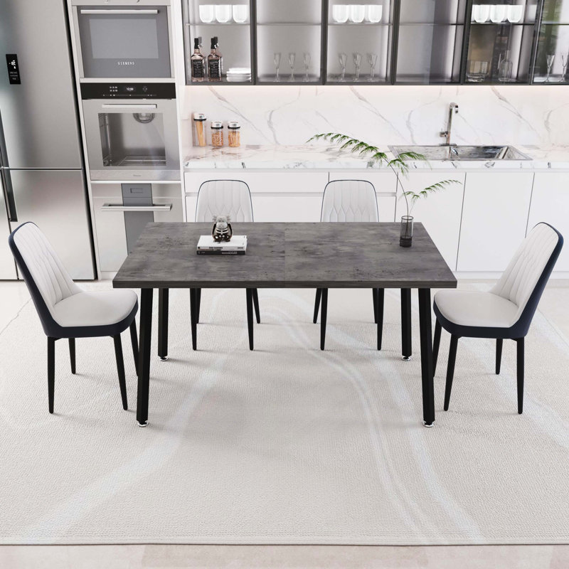 Table de salle à manger rectangulaire extensible 55,12 à 70,87 po, pouvant accueillir 4 à 6 personnes, équipée de 4 chaises de salle à manger rembourrées en tissu polyuréthane épais, d'une table de cuisine et de chaises avec pieds en métal noir