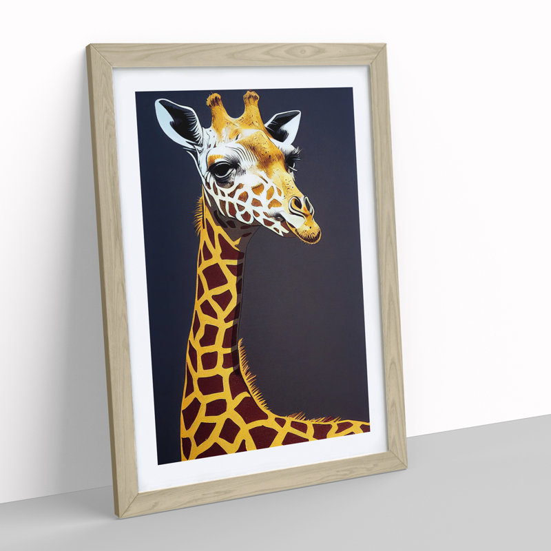 Striking Giraffe - Single Picture Frame Print, Oak, 34cm H x 25cm W x 2cm D