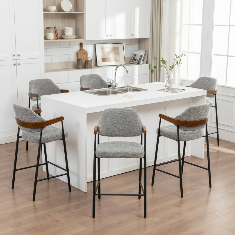 Tabouret de comptoir rembourré avec accoudoirs Devane, Gris