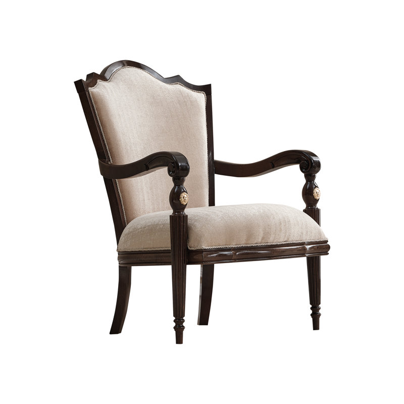 Elegant Traditional Upholstered Accent Chair With Solid Wood Frame – Beige Fabric