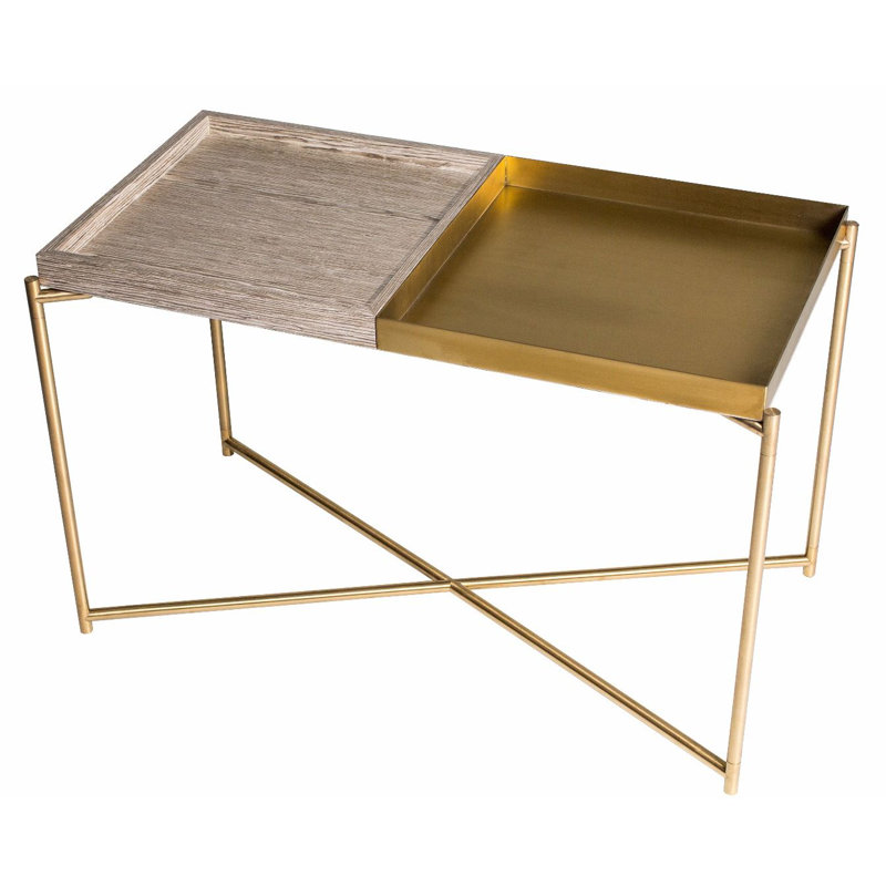 Bedell Tray Top End Table, Brass, Weathered Oak/Brass