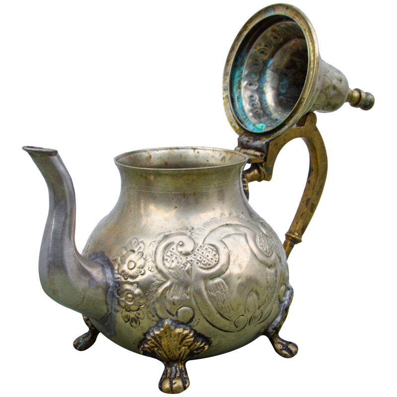Antique Brass Teapot with Engravings