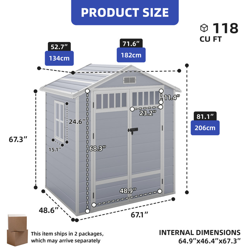 Remise de rangement verticale extérieure avec fenêtres, Gris