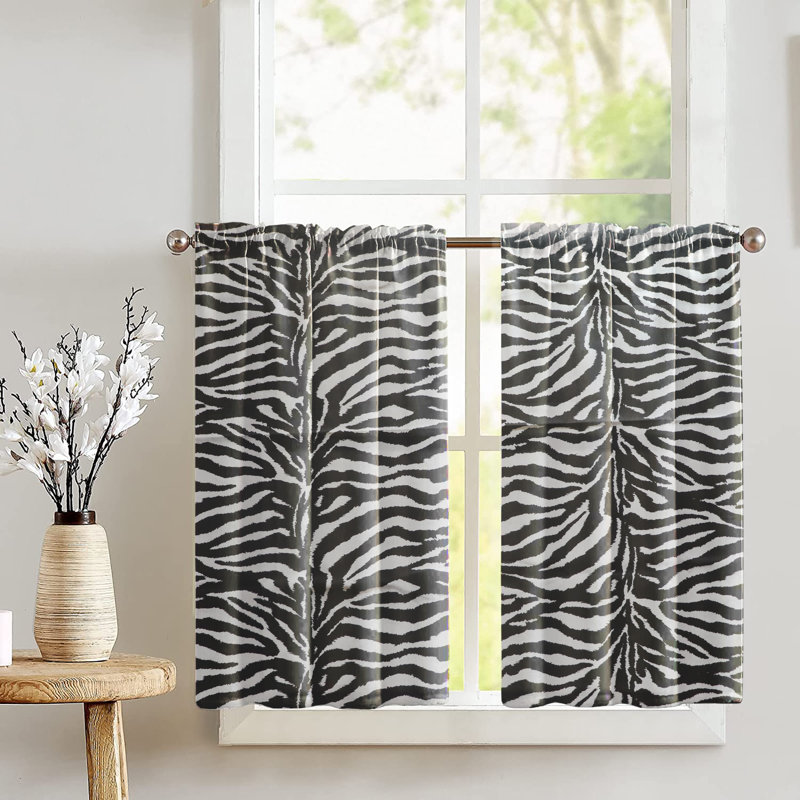 Veere Cotton Blend Animal Print Tailored Cafe Curtain, Black