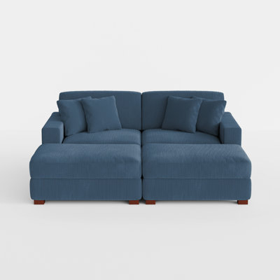 4-Piece Upholstered Corduroy Modular Sectional Sleeper Sofa Set With Armchairs & Removable Ottomans