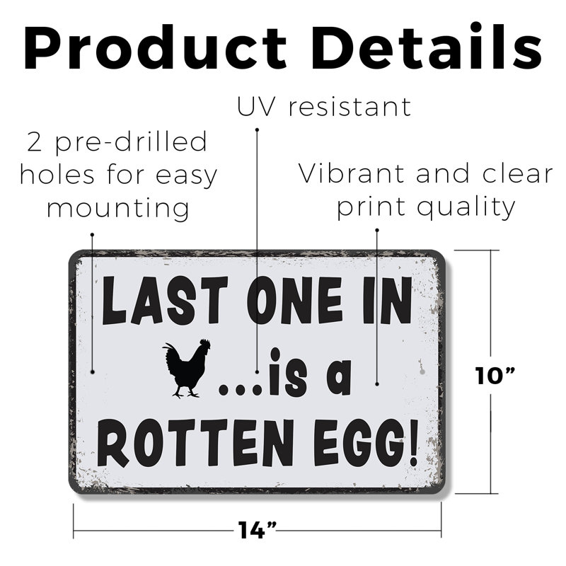«Last One In Is A Rotten Egg» - enseigne en plastique 10 po x 14 po, H 10 po x l 14 po x P 0,1 po