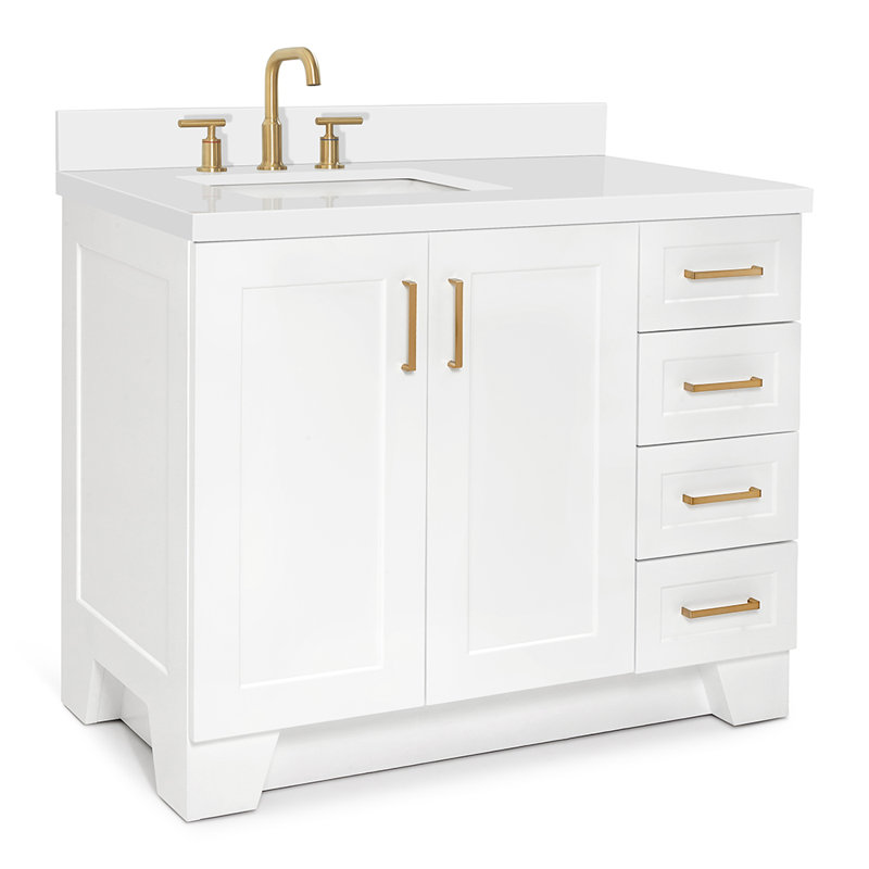 43 IN.  Single Bathroom Vanity, White, Rectangular, Left 