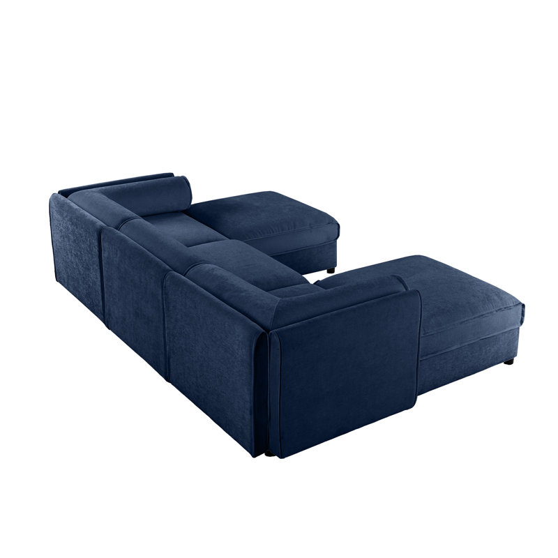 Tissu chenille avec siège de rangement - canapé en forme de U 3, 27.9" H x 109" W x 37.4" D, Bleu