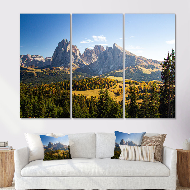 Couvert de montagnes, Dolomites en Italie - ensemble d'art mural Italie, Toile tendue, H 28 po x l 36 po x P 1 po