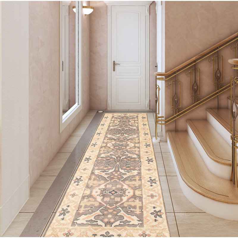 Tapis de couloir en laine de conception unique noué à la main New Age 2 pi 7 po x 9 pi 10 po Tapis décoratif gris/beige