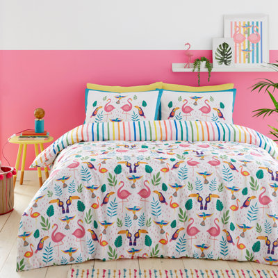 Tropical Flamingo Cotton Blend Animal Print Duvet Cover Set with Pillowcases Included