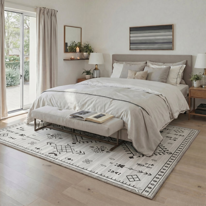 Tapis ivoire noir Boho Southwestern, Rectangle 6' x 9'