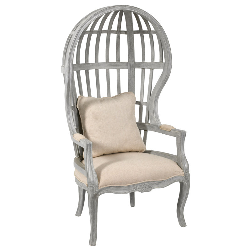 Mystique Grey Balloon Chair, 62" H x 31.5" W x 30" D, Gray Wood, Cream  Linen