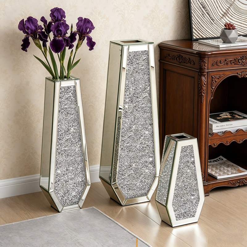 Ankaj Glass Floor Vase, 76cm H X 27cm W X 13.5cm D, Silver