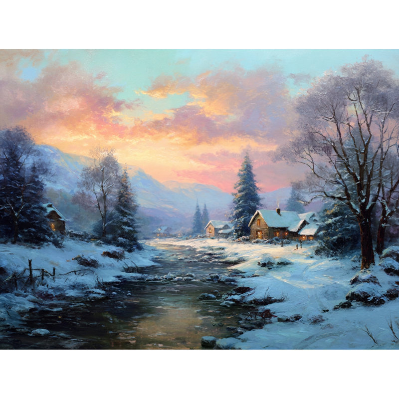 Art mural sur toile Twilight Village Stream, H 12 po x l 16 po