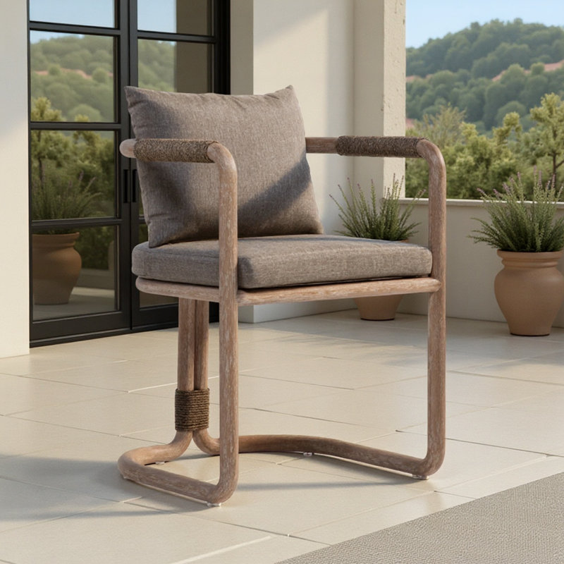 Fauteuil d'extérieur en eucalyptus brun avec coussin brun Alquin