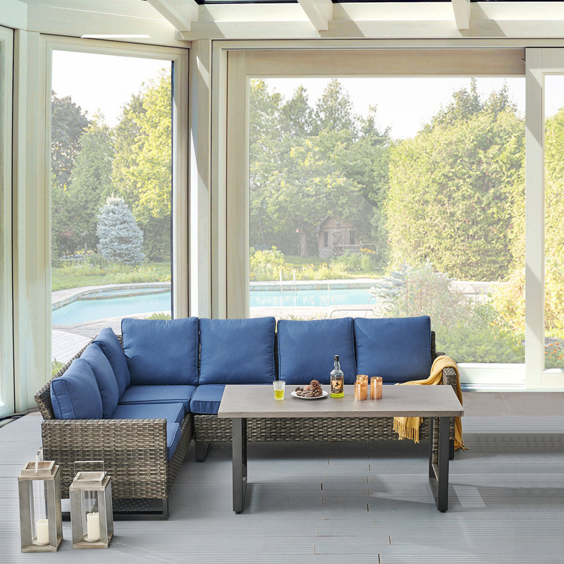 Naresa 5 - Person Patio Conversation Set with Cushions, Blue