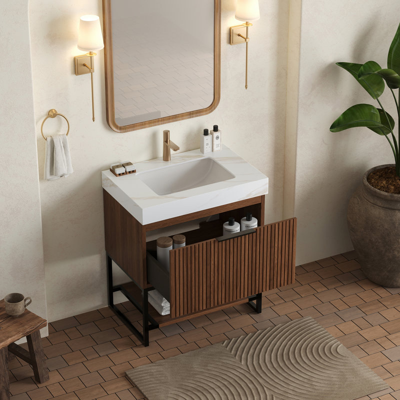 Meuble-lavabo 30 po, Black/Carrara White/Dark Walnut