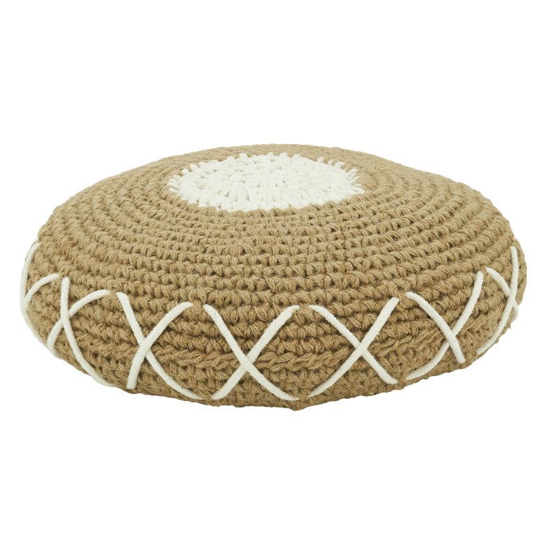 Natural Woven Cotton and Jute Oblong Pouf with Handle