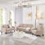 Revêtement en velours taupe rembourré 3 pièces, structure, pieds en bois, chambre à coucher contemporaine 3 places avec accoudoirs arrondis, revêtement et structure de soutien-239827479-239827477-239827464