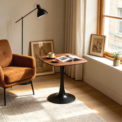 Table de salle à manger 31,5 pouces carrée en noyer moderne Mid-Century pour 2 à 4 personnes, base en métal massif, plateau de table en bois aggloméré de 0,71 pouce pour petits espaces