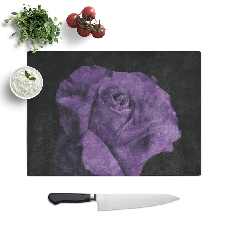 Tempered Glass Lone Purple Rose Chopping Board, 28.5 cm x 39 cm